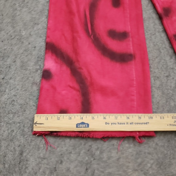 H&M Jeans Womens 2 Red Black Straight Baggy Wide Leg Smiley Face Ladies Y2K - Picture 5 of 12
